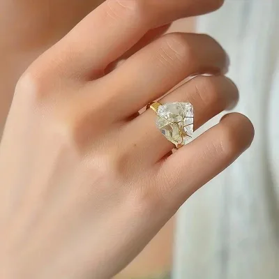 Wholesale Natural Crystal Stone Ring Adjustable Bar Setting Gemstone Rings Natural Rough Raw Crystal Rose Gold Plated Zinc Alloy
