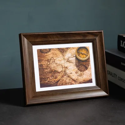 Modern PS Canvas Frame China Wholesale Walnut Wood Gallery Wall Art Frame with PS Resin Photo for Home Decor