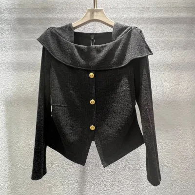 Women's Pullover Top Knitted Sweater Casual Elegant Black Sweaters for Ladies