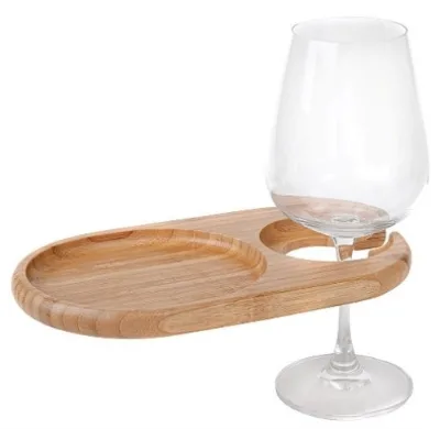 Bamboo Wine Glass Holder Plate Wine Plates with Built-in Stemware Holder Wood Plates for Food