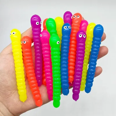 Hot Selling TPR Colorful Caterpillar Stretch Stress Relief Sensory Fidget Toy Cute Fun Pulling Soft Rubber Worm Welcome Gifts