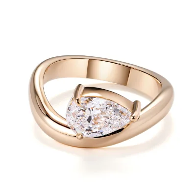 1.5ct Pear Engagement Ring East to West Promise Ring Chunky Curved Wedding Ring Solitaire Pear Diamond Stone Jewelry