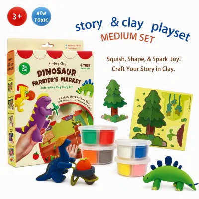Wholesale 4 Tubs 16 Colors Non Toxic Educational Toy Gift Air Dry Clay Story Kit for Kids Interactive Activity