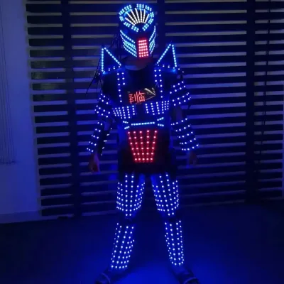 Colorful Led Luminous Robot Suit With LED Helmet Illuminated LED Growing Light Performance Stage Costume Clothes