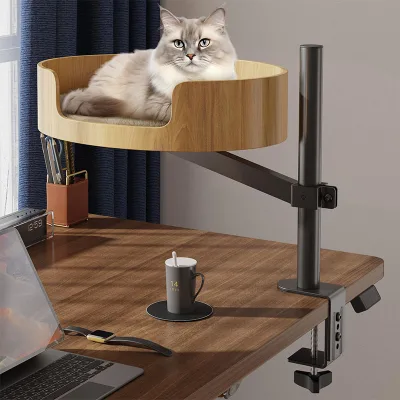Adjustable Height 360° Rotation Indoor Wooden Cat Desk Bed Small Space Desktop Kitten Furniture 360° Rotation Scratcher for Cats