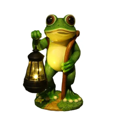 Solar Frog Garden Statue Light Outdoor Resin Frog Figurine with LED Lantern IP65 Waterproof Yard Decor for Patio Lawn Gift