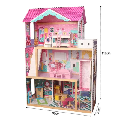 Hot Sale Dollhouse Educational Toys Double Roof Wooden Doll House with Accessories Wooden Toy From Manufacturer Dollhouse