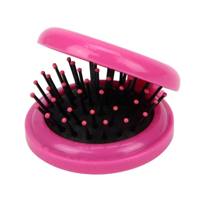 Travel Use Small Pocket Purse Plastic Round Shape Hair Brush Comb Mirror Set