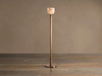 Mid Century Floor Lamp Straight Pole Natural Vein Alabaster Short Globe Shade Standing Lamp for Villa Hotel Bedroom