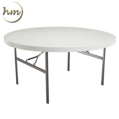 6ft 180cm Cheap Dining Outdoor Use Wedding Picnic Camping Round Plastic Folding Table With Folding Leg