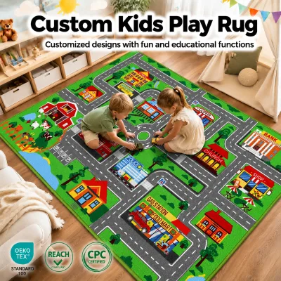 Kids City Road Play Rug Educational Kids Rug Indoor Anti-slip Activity Mat Custom Pattern Kindergarten Children Carpet Wholesale