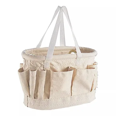 Custom Made Round Shape Canvas Tool Bag Small Tool Kits Storage Organizer Basket Tote Bag with Webbing Handle & Pockets