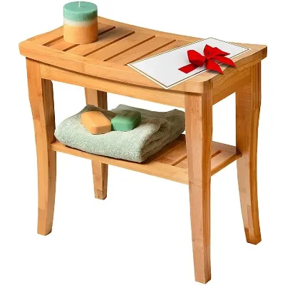 Modern Designed Teak Wood Shower Chair Waterproof Bamboo Bathroom Stool Custom Factory Size for Home Use