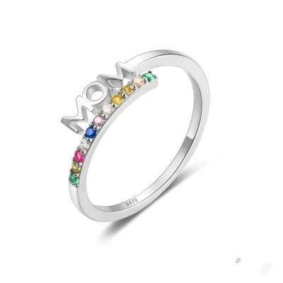 925 Sterling Silver Mom Adjustable Rings with Colorful Cubic Zircorn Stone Ring for Mother Gifts