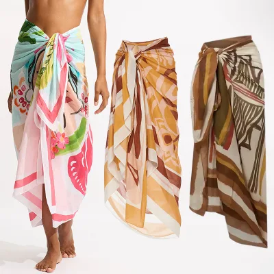 Huilin Factory High Quality Sheer Soft Mesh Sarong Women Wholesale Swimwear Beachwear Cover up Custom Hawaiian Beach Pareo