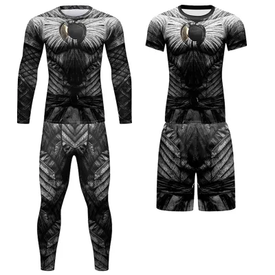 MOQ 1 New Sublimation Printing Moonlight Knight T Shirt Set Custom MMA BJJ Rash Guard Shorts Manufacturer for Men