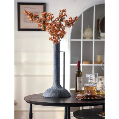Creative Tall Art Living Room Desktop Retro Flower Arrangement Advanced Sense Decorative Metal Vase Ornaments