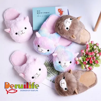 Super Warm Soft Animal Cute Animal slippers Alpaca Plush slippers Fluffy Animal Indoor slippers for Women Girl