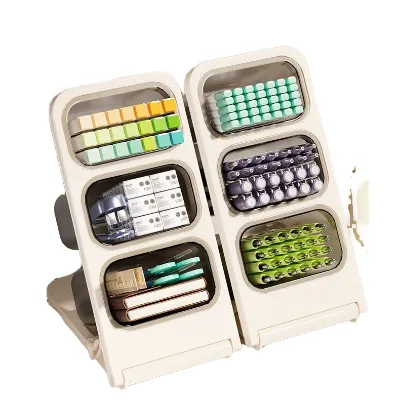 Plastic Rectangular Desktop Storage Box Compartment School Season Student Desk Inclined Pen Crate Three-Layer Modern Simplicity