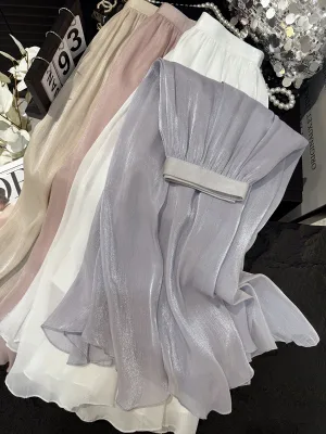 Summer New High-end Casual Nonwoven Tight Fitting Flowing High Waisted A-line Skirt
