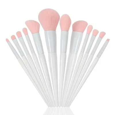12pcs Wholesale Price Eyebrow Blending Very Fine Synthetic Face Vegan Custom High Quality White Brush Set Makeup