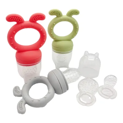 New Style Food Safe Silicone Baby Fruit Feeder Pacifier Clip 3 Nipples Teething Toy Infant Solid Food Feeding OEM Custom