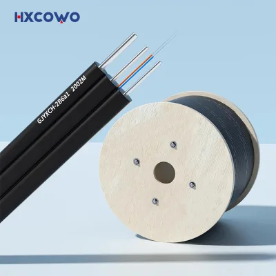 HXCOWO FTTH Outdoor Single Mode 1 Core 1KM 2KM 9/125 G657A LSZH GJYXCH Self-Supporting Optical Optic Cable Fiber Drop Cable