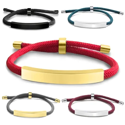HOTWAY Smooth Stainless Steel Woven Rope Adjustable Bracelet Fashionable Engravable Couple Bracelet Jewelry Gift for Men Women