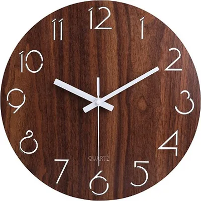 12Inch Wooden Wall Clock Decorative Modern for Living Room Bedroom Silent Non-Ticking Round Wall Clock