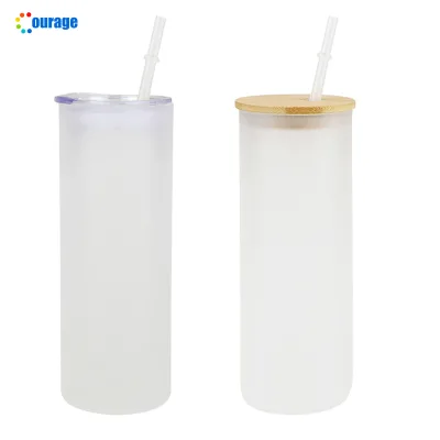 Coated  Frost Sublimation Glass Tumbler with Bamboo Lid
