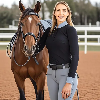 Anti UV Icy Cold Rhinestones  Equestrian Shirt Competition Long Sleeve Breathable Show Horse Riding Shirts Equestrian Clothing