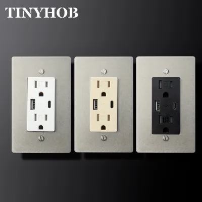 15A Tamper Resistant USB A+C Wall Outlet Stainless Steel Single Gang 120VAC Brushed Faceplate for US & Canada Home Use