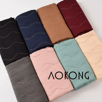 11 Colors New Designs Women Muslim Plain Studs Rhinestone Cotton Blend Frayed Hijab Scarves