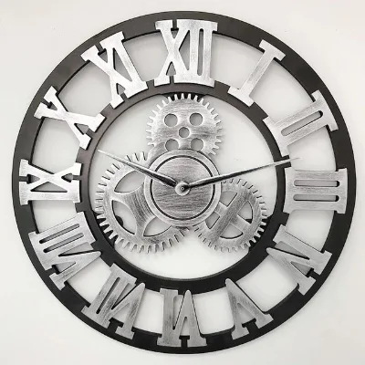 Round Iron Antique Industrial Metal Quartz Wall Clock for Home Decoration in Vintage or Loft Style Interiors