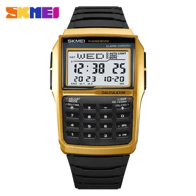SKMEI 2255 Fashion Calculator Design Classic Retro Men TPU Strap LED Display Watches 3Bar Waterproof Digital Watch Reloj Hombre