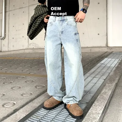 Wholesale 2025 High Quality New Designer Brand Pu White Loose Fit Stretch Bootcut Men's Faldas De Blue Jeans for Men