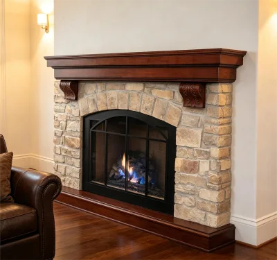 Solid Poplar Wood Decorative Fireplace Mantel Shelf Rustic Wooden Fireplace Surround Mantel for Stone Fireplace Home Decor
