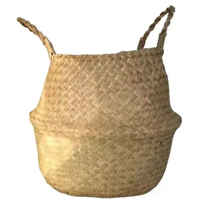 Wholesale Natural Woven Seagrass Belly Baskets Flower Plants Pots for Kitchen Bathroom Wardrobe-Laundry Storage