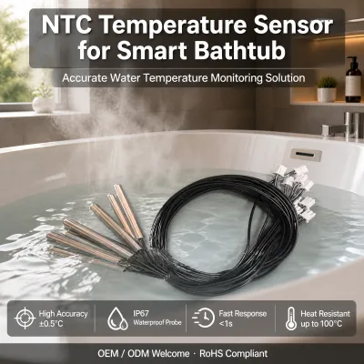 GAIMC NTC Temperature Sensor for Bathtub Hot Tub Waterproof Stainless Steel Probe 10K 3435 JST 2-Pin for Spa Controller