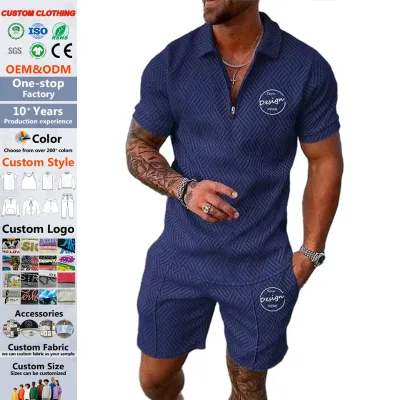 Wholesale Golf Wear Polo Zip up Shorts Set for Men Custom High Quality Men Tracksuit Sets Custom Silk Screen Print Logo Men Sets
