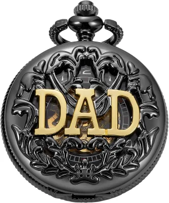 Men's Black Arabic Numerals Mechanical Pocket Watch with Chain,Mechanical Pocket Watches for Men