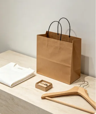 Kraft Paper Bags Drawstring Handles Custom Size Embossed/Debossed Custom Logo Eco-Friendly Packaging Recycled Materials