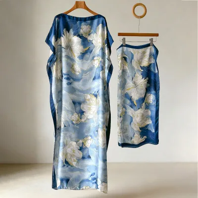VISROVER New Fashion Robe Scarves 2026 Ladies Spring Summer Polyester Floral Hijab Combination Set for Beach Resort Daily Use