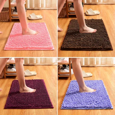 Wholesale Solid Color Microfiber Bath Mats Non-Slip Rubber Bathroom Shower Rug Soft Water Absorbent Chenille for Home Use