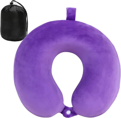Portable Plane Accessories Dark Purple Upgraded Travel Neck Pillow for Airplane 100% Pure Memory Foam Travel Pillow