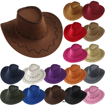 HT-2315 Spring and Summer Big Brim Men's Hat Lint Shading Western Cowboy Hat Custom Logo Frosted Sun Beach Hats