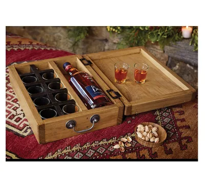 Whisk(e)y Toasting Box - Holds 1 Bottle and 10 Shot Glasses