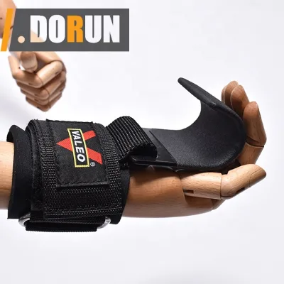 Lifting Hooks With Thick Padded Adjustable Neoprene Wrist Wrap Support. Non-slip Heavy Duty Coated Steel Power Weight Lifting