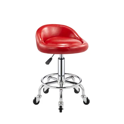 Adjustable Height Rolling Salon Stool Chair Backrest Portable Modern Design Metal & Leather Beauty Salon Barber Shop Hair Salon