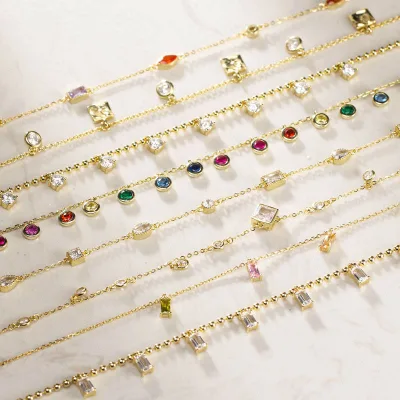 Fashion Minimalist 925 Sterling Silver Jewelry 14K Gold Plated CZ Chain Layering Necklace for Women